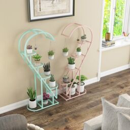 Costway 5 Tier Metal Plant Stand Heart-shaped Ladder Plant Shelf w/Hanging Hook - thumbnail 3