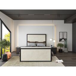 HOB Furniture Washington Metal Tv Bed, Luxury French Velvet, Cream - Size: Double
