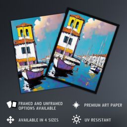 "Artery8 Portofino Italy Harbour Sailboats Marina Painting Wall Art Print in Blue - Size: W12"" x H16""" - thumbnail 2