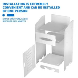 FLAVORA 60 x 25.5 x 25.5cm Wooden Storage Organiser with Shelves Bathroom in White - Size: 60 x 25.5 x 25.5 cm - thumbnail 2