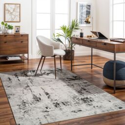 Livabliss Pisa-Abstract Black Grey Off-White Modern Marble Living Dining Bedroom Rug in Light Grey - Size: 140 cm x 200 cm - thumbnail 7