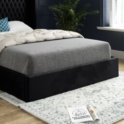 KDMD Rana Curved Top Winged Upholstered Soft Velvet Black Bed Frame - Size: Small Single - thumbnail 3