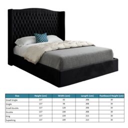 KDMD Rana Curved Top Winged Upholstered Soft Velvet Black Bed Frame - Size: Small Single - thumbnail 4