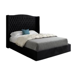 KDMD Rana Curved Top Winged Upholstered Soft Velvet Black Bed Frame - Size: Small Single - thumbnail 5