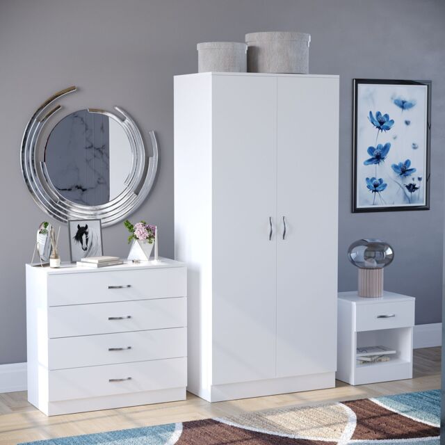 Home Discount Vida Designs Riano Trio Bedroom Set 3 Piece Storage Furniture in White - image 1