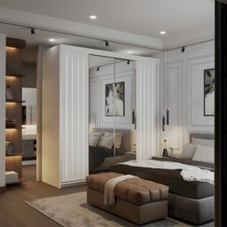 Sliding Wardrobes 4U Modern Double Sliding Wardrobe with LED Light W203cm x H217cm x D62cm in White - thumbnail 1