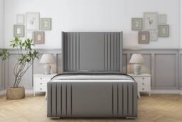 "Sloomy Camden Dumfries Frame-Mattress-50"" Upholstered Wingback Headboard in Light Grey - Size: Small Double" - thumbnail 1