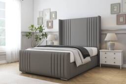 "Sloomy Camden Dumfries Frame-Mattress-50"" Upholstered Wingback Headboard in Light Grey - Size: Small Double" - thumbnail 2