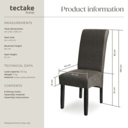 tectake Dining Chair Set Of 2 - Gray Marbled in Grey - Size: 2 Pack - thumbnail 6
