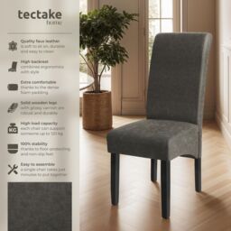 tectake Dining Chair Set Of 2 - Gray Marbled in Grey - Size: 2 Pack - thumbnail 2