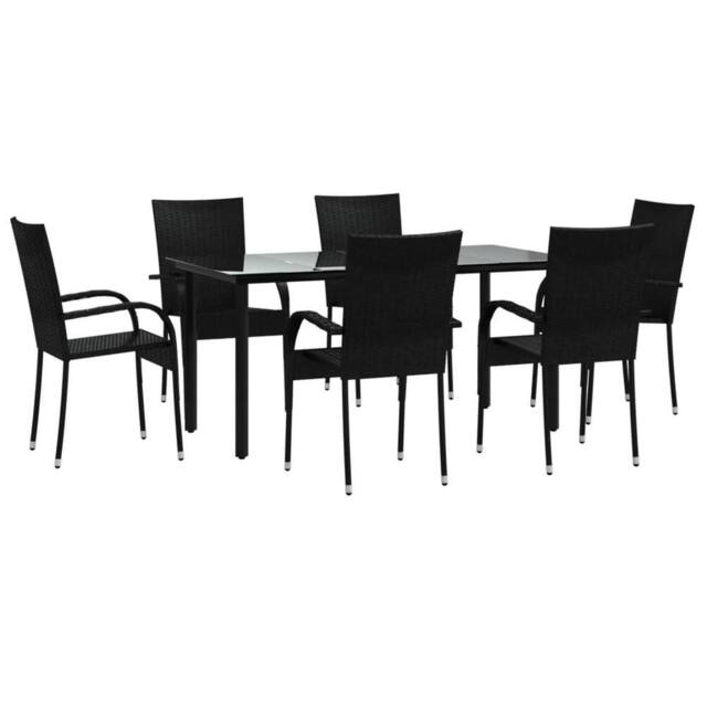 Berkfield Home Beautiful 7 Piece Garden Dining Set Black Poly Rattan - image 1