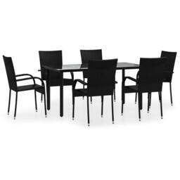 Berkfield Home Beautiful 7 Piece Garden Dining Set Black Poly Rattan - thumbnail 3
