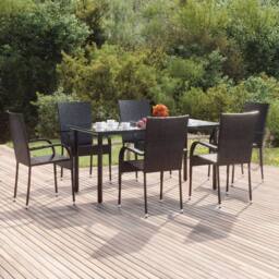 Berkfield Home Beautiful 7 Piece Garden Dining Set Black Poly Rattan - thumbnail 2