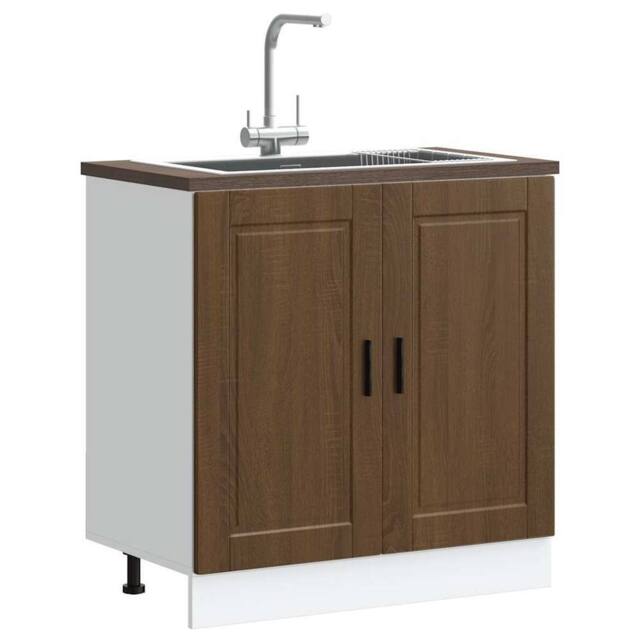 "Berkfield Home Sink Base Cabinet¬†""Porto"" Brown Oak 80x46x81.5 cm¬†Engineered Wood - Size: 80x46x81.5 cm" - image 1