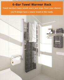 Costway 2-in-1 Electric Towel Warmer 100W Heater Drying Cloth Stand Towel Rack w/6 Bars in Silver - thumbnail 3