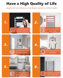 Costway 2-in-1 Electric Towel Warmer 100W Heater Drying Cloth Stand Towel Rack w/6 Bars in Silver - thumbnail 6