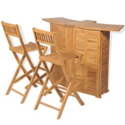 Berkfield Home 3 Piece Bistro Set with Folding Chairs Solid Teak Wood in Brown - thumbnail 2