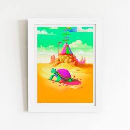 "Warren Reed - Designer Turtle On A Beach Holiday Framed Art Print in White - Size: W12"" x H16""" - thumbnail 2