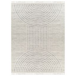 Livabliss Nora-Geometric Grey Ivory High Pile Fringe Living Dining Bedroom Rug - Size: 80 cm x 220 cm - thumbnail 2