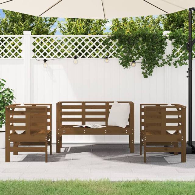 Berkfield Home Beautiful 3 Piece Garden Lounge Set Honey Brown Solid Wood Pine - image 1