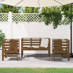 Berkfield Home Beautiful 3 Piece Garden Lounge Set Honey Brown Solid Wood Pine - thumbnail 1