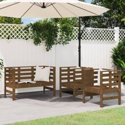 Berkfield Home Beautiful 3 Piece Garden Lounge Set Honey Brown Solid Wood Pine - thumbnail 2