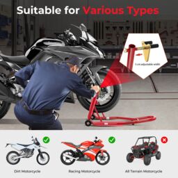 Costway Front Wheel Motorcycle Stand Highly Stable Universal Paddock Lift Stand in Red - thumbnail 5