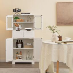 Gymax Tall Bathroom Cabinet Double Door Floor Cabinet With 2 Drawers in White - thumbnail 4