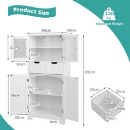 Gymax Tall Bathroom Cabinet Double Door Floor Cabinet With 2 Drawers in White - thumbnail 2