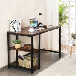 Costway 120x60cm Computer Desk Industrial Writing Table w/Storage Shelves in Walnut - Size: 120x60 cm