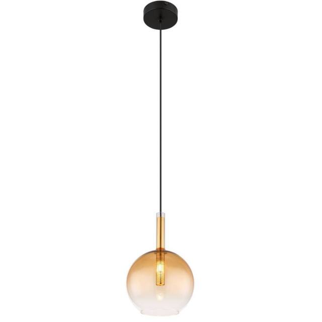Netlighting Lopusa Globe Slim Pendant Matt Black Amber Glass Shade 1x G9 - image 1