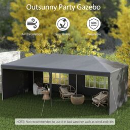 OUTSUNNY 6m x 3m Garden Gazebo Marquee Canopy Party Tent Canopy Patio in Dark Grey - thumbnail 4