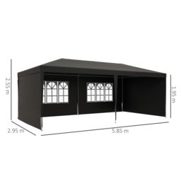 OUTSUNNY 6m x 3m Garden Gazebo Marquee Canopy Party Tent Canopy Patio in Dark Grey - thumbnail 3