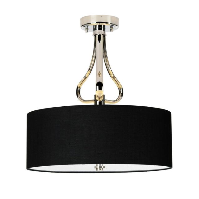 Loops IP44 3 Bulb Semi Flush Light Black LampShade Bulb Inc Chrome LED G9 3.5W