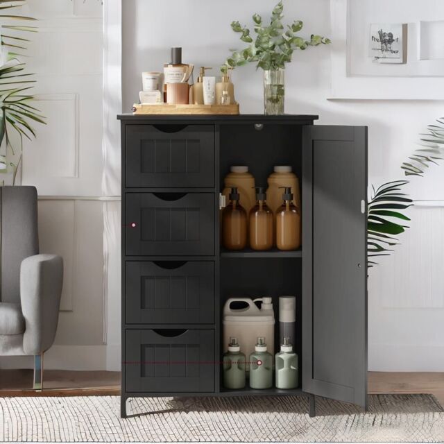 Rafaelo Mobilia Industrial Kitchen Baker's Rack With Storage Shelves & Cabinet in Black - image 1