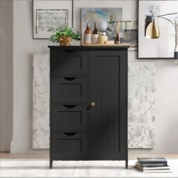 Rafaelo Mobilia Industrial Kitchen Baker's Rack With Storage Shelves & Cabinet in Black - thumbnail 3