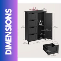 Rafaelo Mobilia Industrial Kitchen Baker's Rack With Storage Shelves & Cabinet in Black - thumbnail 5