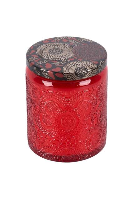 Living and Home Embossing Glass Cup Soy Wax Scented Candle with Lid in Red - image 1