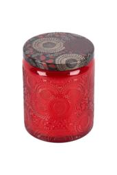 Living and Home Embossing Glass Cup Soy Wax Scented Candle with Lid in Red