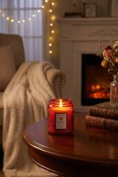 Living and Home Embossing Glass Cup Soy Wax Scented Candle with Lid in Red - thumbnail 3