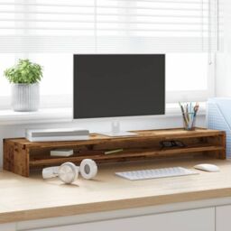 Berkfield Home Monitor Stand Old Wood 100x24x13 cm Engineered Wood in Brown - Size: 100 x 24 x 13 cm - thumbnail 4