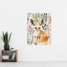 "Artery8 Fennec Fox Boho Floral Watercolour Portrait Wall Art Print - Size: W12"" x H16""" - thumbnail 4