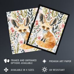 "Artery8 Fennec Fox Boho Floral Watercolour Portrait Wall Art Print - Size: W12"" x H16""" - thumbnail 2