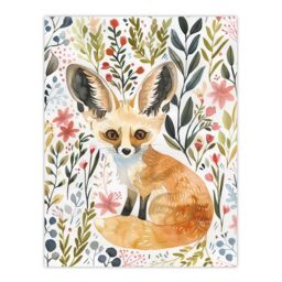 "Artery8 Fennec Fox Boho Floral Watercolour Portrait Wall Art Print - Size: W12"" x H16""" - thumbnail 1