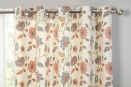 Sundour Shelley Faux Embroidery Eyelet Curtains in Beige - Size: 117 cm width x 137 cm drop - thumbnail 2