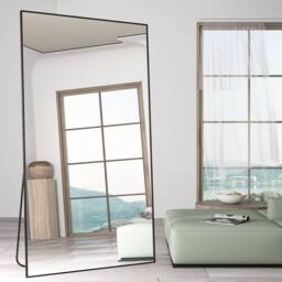 CASSILANDO Full Length Mirror/Standing Wall Mirror with Aluminum Alloy Frame in Black - Size: 165 cm x 60 cm x 1.4 cm - thumbnail 6
