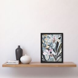 "Artery8 Orchid Flowers Artwork Exotic Dark Floral Bloom Framed Art Print in Blue - Size: W12"" x H16""" - thumbnail 4