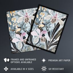 "Artery8 Orchid Flowers Artwork Exotic Dark Floral Bloom Framed Art Print in Blue - Size: W12"" x H16""" - thumbnail 2