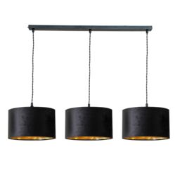 ValueLights Reni Black Velvet & Gold Shade 3 Drop Bar Black Diner Ceiling Light with Bulbs - thumbnail 2