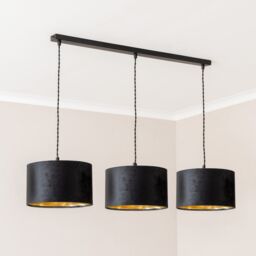 ValueLights Reni Black Velvet & Gold Shade 3 Drop Bar Black Diner Ceiling Light with Bulbs - thumbnail 3